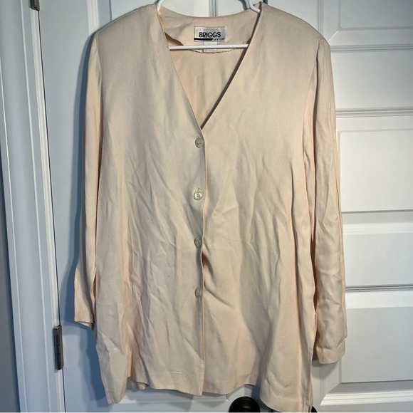 Vintage Briggs Cream Crinkle Textured Button Front Long Sleeve Top Size Large - Picture 1 of 11